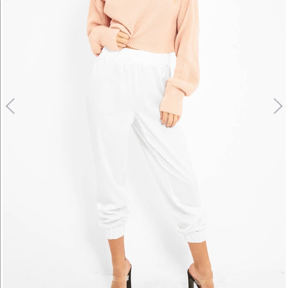 White Shiny Woven Cargo Trousers - Atley